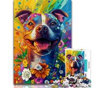 Bull Terrier with Flowers Puzzles 1000 Pieces for Teenagers,Help The Brain Exercise Addictive Toys to Cultivate Patience Great Gift (38x26cm)
