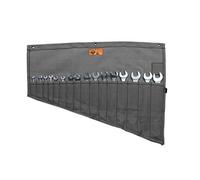 BULL TOOLS Heavy Duty Canvas Tool Organizer Roll Up Bag, 16 Pockets for Metric & SAE Wrenches, Portable Wrench Pouch for Mechanics, Durable Tool Wrap - Washed Black/Grey (Tools Not Included)