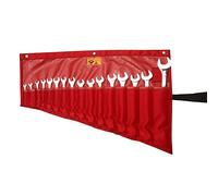 BULL TOOLS Roll-Up Wrench Organizer Bag SAE & Metric Wrench Tool Pouch 16 Pockets Heavy-Duty Waterproof Ballistic Polyester Canvas for Mechanics, DIY Projects, Garage Use - Red (Tools Not Included)