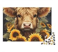 Bull with Flowers 1000-Piece Recycled Cardboard Nature Art Style Jigsaw Bundle, Concentration Training, Personalised Gift, Wall Decor & After-School Fun 70x50cm/1000pcs
