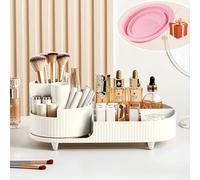 BULLA Makeup Organiser, 360 Rotating Makeup Organiser, Rotating Compartment 2 In 1 Skincare Organiser, Makeup Organizer Storage Is Perfect for Dresser, Bathroom, Bedroom (White)