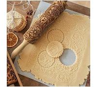 BULLA Rolling Pin Christmas 3D Elk Snowflake Paisley Oil Branch Dough Roller Pattern for DIY Christmas Kitchen Cookies (43cm x 5cm) - Beech Wood