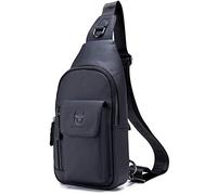 BULLCAPTAIN Genuine Leather Men Sling Bag Travel Crossbody Chest Bag Large Capacity Casual Hiking Daypack, Black, S