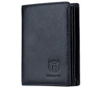 BULLCAPTAIN Large Capacity Genuine Leather Bifold Wallet/Credit Card Holder for Men with 15 Card Slots QB-027, Black, S, Retro