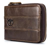 BULLCAPTAIN Men’s Leather Wallet Zipper Around RFID Blocking Wallets Bifold Multi Card Holder Purse, Deep brown, 4.72 x 3.74 x 0..99 inches, Vintage