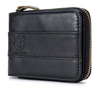 BULLCAPTAIN Men’s Leather Wallet Zipper Around RFID Blocking Wallets Bifold Multi Card Holder Purse, Black, 4.72 x 3.74 x 0..99 inches, Vintage