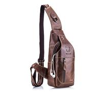 BULLCAPTAIN Men Sling Bag Leather Chest Bag Crossbody Shoulder Bag Sling Bags Backpack Messenger Bag Daypack for Business Casual Sport Hiking Travel