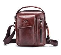 BULLCAPTAIN Men's and Women's Small Shoulder Bag, Genuine Leather Bag, Retro Lightweight Cross Body Everyday Satchel Bag for Business Casual Sport Hiking Travel Dark Brown