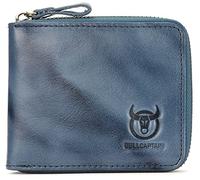 BULLCAPTAIN Mens Genuine Leather Zipper Wallet RFID Blocking Bifold Secure Zip Around Wallets Multi Credit Card Holder Purse, Blue, S, Simplicity