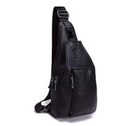 BULLCAPTAIN Men's Leather Chest Bag Shoulder Bags Shoulder Bags Crossbody Bags Sports Business Travel Black, Black, M, Shoulder Strap, Black, M, Shoulder strap
