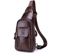 BULLCAPTAIN Mens Leather Crossbody Bag Shoulder Sling Bag Casual Daypacks Chest Bags for Travel Hiking Backpacks, Coffee, Medium