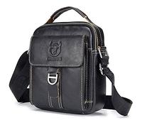 BULLCAPTAIN Men's Small Shoulder Bag, Genuine Leather Bag, Retro Lightweight Cross Body Everyday Satchel Bag for Business Casual Sport Hiking Travel Black