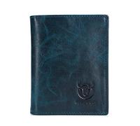 BULLCAPTAIN RFID Blocking Bifold Wallet For Men Genuine Leather Extra Capacity Mens Bifold Wallet With Widening Design QB027, Peacock Blue, S, Rfid Wallet