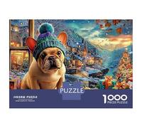 Bulldog 1000 Pc Cardboard DIY French Bulldog with Glasses Puzzle Adults/Teens, Challenging Activity, Stress Relief, Vibrant Colours & Wall Decor 38x26cm/1000pcs
