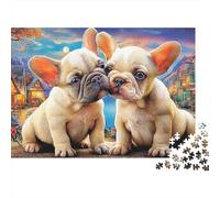 Bulldog 1000 Piece Jigsaw Puzzle Compact Cute Vivid French Bulldogs Premium Eco Paper Puzzle with Smooth Cut, Relaxing Focus Game for Adults 52x38cm/1000pcs