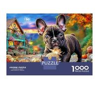Bulldog 1000 Piece Sturdy Cardboard Frenchie Playing with Ball Puzzle Hard Challenge Family Game Night Framing Gift 70x50cm/1000pcs