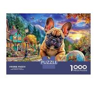 Bulldog 1000 Pieces Thick Cardboard Autumn Run Bulldog Puzzle Teens Stress Relief Mindfulness Travel Compact Gift for Teen Fans 70x50cm/1000pcs