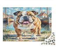 Bulldog at Harbor Scene A Unique 1000 Piece Jigsaw PuzzleFuji Sakura Morning Colourful Puzzling Challenging & Brainteasing Adult JigsawsPuzzles -100% Recvcled Cardboard38x26cm