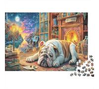 Bulldog at Home Puzzles 1000 Pieces for Adults, 1000 Piece Fireplace Nook Impossible Challenge Toy for Educational Games Gifts 38x26cm/1000pcs