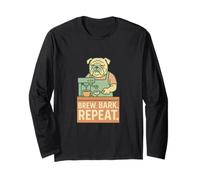 Bulldog Barista Slogan Brew Bark Repeat Long Sleeve T-Shirt