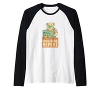 Bulldog Barista Slogan Brew Bark Repeat Raglan Baseball Tee
