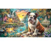 Bulldog-by-stream-in-garden Puzzle Game 1000 Pieces Educational Game Challenge Recycled Paper Challenging Puzzles for Relaxation, Creativity & Gift Giving 38x52/1000pcs