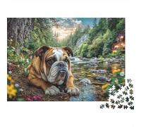 Bulldog by Stream Jigsaw Puzzles for Adults 1000 Piece Jigsaw Puzzle for Adults Educational Game 1000 PiecesForest Bulldog Puzzles for Adult Challenging & Brainteasing Puzzle