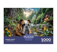 Bulldog by Stream Jigsaw Puzzles for Adults 1000 Pieces Cute Pet Dog Puzzles Beautiful Decoration Educational Games Fun Details 52x38cm/1000pcs