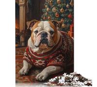 Bulldog Christmas Portrait English Bulldog in Sweater Puzzle 1000 Pieces Jigsaws Puzzles for Adults Puzzles for Adults& Teens Age 12 Years Up 1000pcs (75x50cm)