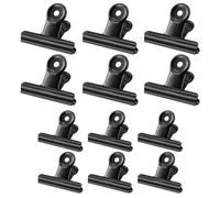 Bulldog Clips - 12 Pieces, Black Metal, Large Hinge, Round (6PCS 50MM, 6PCS 63MM)