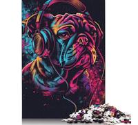 Bulldog DJ with Headphones Jigsaw Puzzle for Adults 500 Piece Round Jigsaw Puzzles Challenging Game Birthday Present Puzzle Casual Games 500pcs (52x38cm)