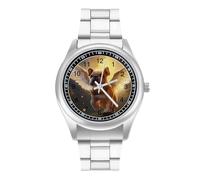 Bulldog Dog Angel Men's Casual Watch with Stainless Steel Strap Alloy Quartz Wrist Watches