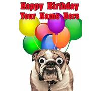 Bulldog Dog REAL Googly Eyes Birthday Card A5 Personalised Greeting code01