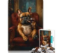 Bulldog Drinking Red Wine Jigsaw Puzzles for Teenagers 1000 Jigsaws,Stress Reliever Difficult Challenge Deal As Gifts for The Whole Family (38x26cm)