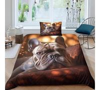 Bulldog Emperor Size Duvet Cover Sets Cute Dogs Bedding Set 3D Print Soft Microfiber Quilt Covers 290x235 cm with Zipper Closure and 2 Pillowcases 50x75 cm for Adults L.4514