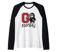 Bulldog Football Mascot Varsity Letter School Spirit Raglan Baseball Tee