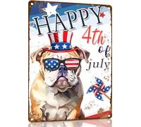 Bulldog Funny Sign Happy 4th of July 8x12 Inch Metal Sign Patriotic Tin Sign Independence Day Decor For Dog Lover President's Day Home Decor Bathroom Decor Coffee Bar Decor