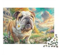 Bulldog Garden 1000 Piece Jigsaw Puzzle for Adults Daisy Bulldog Town Colourful Jigsaws Challenge Games Great Gift 52x38cm/1000pcs