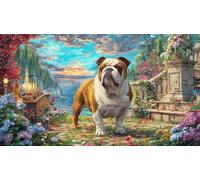 Bulldog-in-a-colorful-garden 1000 Pieces Jigsaw Puzzle Recycled Paper Educational Game Challenge Fun Present & Activity for Home for Adults Kids 38x52/1000pcs