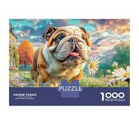 Bulldog in Garden Thick Framable Art 1000 Pieces Bloom Pup Stand Puzzle for Adults Stress Relief Matte Cardboard Quiet Time Hobby 52x38cm/1000pcs