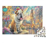 Bulldog in London Jigsaw Puzzle for Adults 1000 Piece Sunset Cityscape Challenge Decoration for Educational Games Gifts 70x50cm/1000pcs