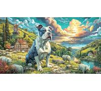Bulldog-in-pastoral-landscape Jigsaw Puzzle 1000 Pieces Recycled Paper Educational Games Great Gift Idea for Adults and Kids Age 12 Years Up Beautiful Decoration Puzzle 38x52/1000pcs