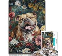 Bulldog in The Flowers Puzzles for Teenagers Teens 1000pc Puzzle,Challenging To Complete But Fun And Humorous with Matching Poster And Trivia Sheet 38x26cm