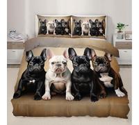 Bulldog King Bedding Sets Cute Puppy Quilt Cover 3 Piece French Bulldog Duvet Cover Set and Pillowcases for Single Bed for Kids Girls Boys - Soft