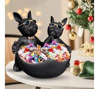 Bulldog Lovers Candy Bowl Decor，Heart-shaped Key Holder Bowl Candy Dish, Bulldog Accessories, Resin Bulldog Statue for Office Desk Home Decor Figurines Entryway Table Decor（Black）
