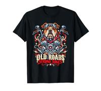 Bulldog Motorcycle Biker Old Roads Strong Souls Retro Theme Value Graphic T-Shirt