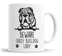 Bulldog Mug | Beware Crazy Lady Gift | Dog Mug for Birthday Christmas | Friend, Mum, Auntie, Sister Ceramic Cup