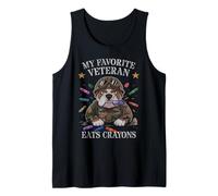 Bulldog My Favorite Veteran EATS Crayons Son Dad Military Tank Top