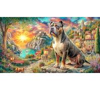 Bulldog-near-castle-at-sunset 1000 Pieces Adult Jigsaws Fun and Challenging Family Game Educational Games Impossible Hard Difficult for Adults and Kids Age 12 Years Up 70x50/1000pcs