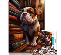 Bulldog on The Book 1000 Piece Jigsaw Puzzles for Teenagers Gifts,Help The Brain Exercise Addictive Toys to Cultivate Patience Suitable for Couples (38x26cm)